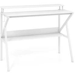 Engineered Wood Computer Desk with Metal Frame and Shelves