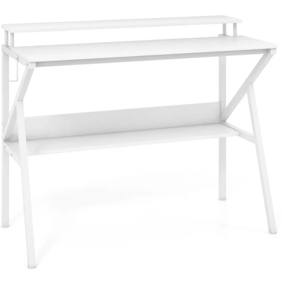 Engineered Wood Computer Desk with Metal Frame and Shelves
