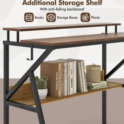 Engineered Wood Computer Desk with Metal Frame and Shelves