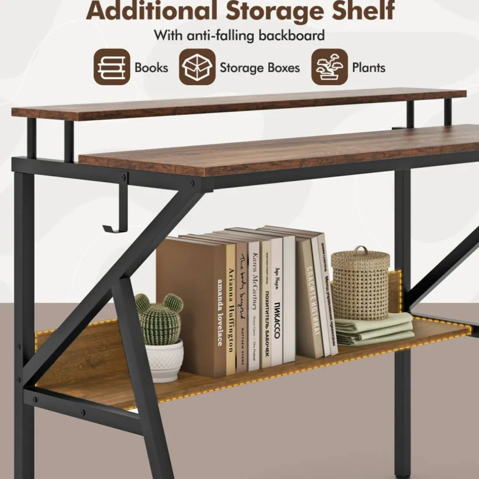 Engineered Wood Computer Desk with Metal Frame and Shelves
