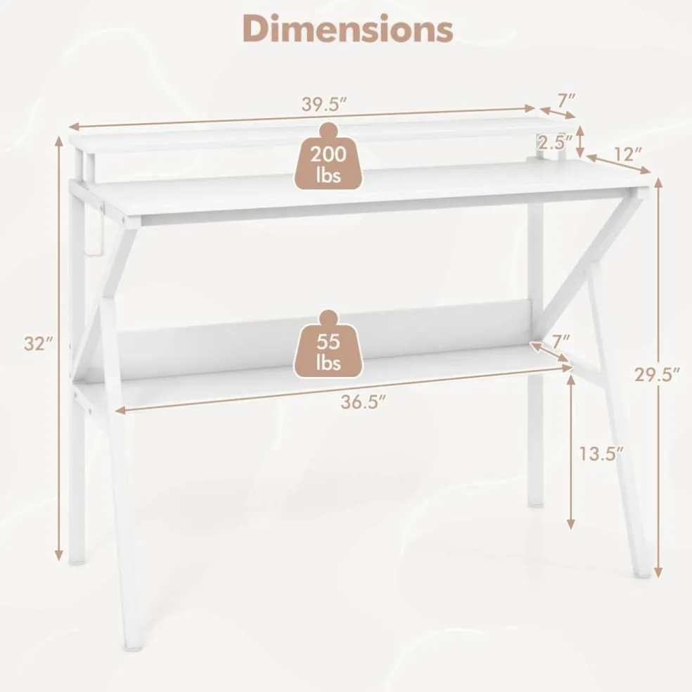 Engineered Wood Computer Desk with Metal Frame and Shelves