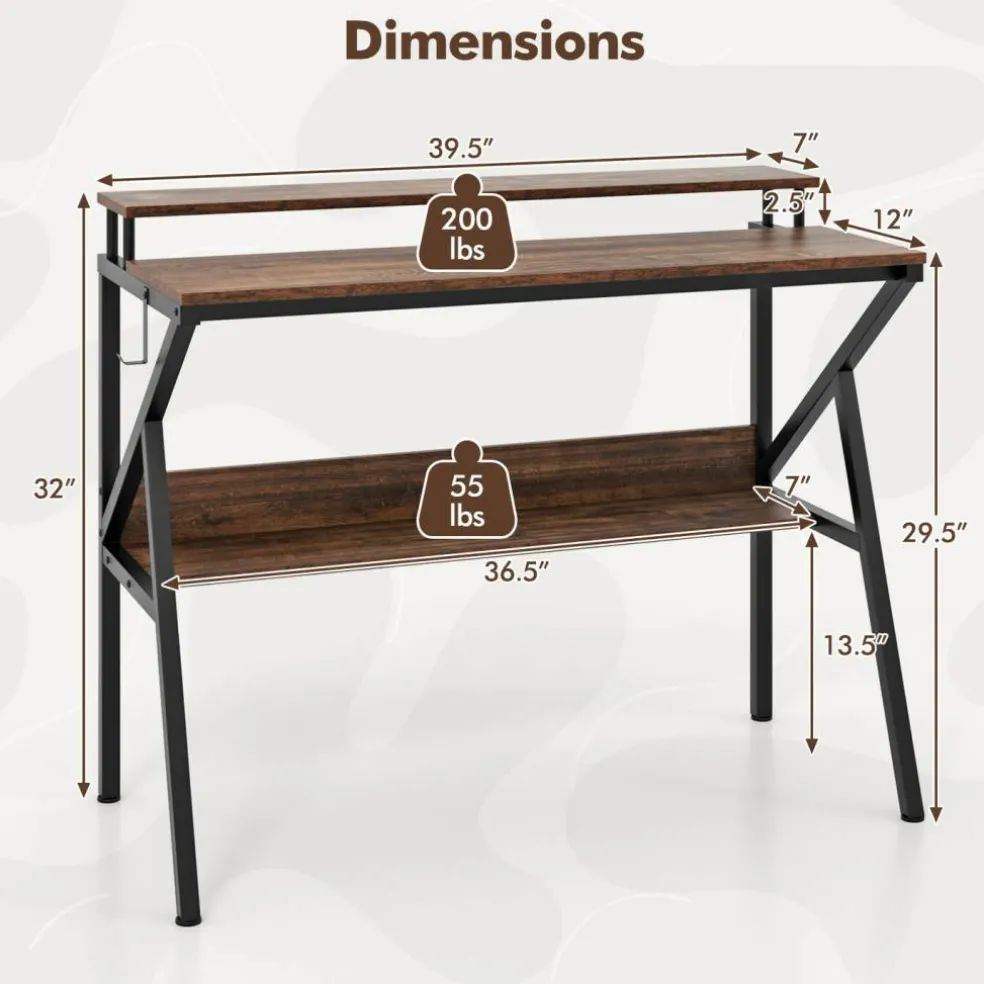 Engineered Wood Computer Desk with Metal Frame and Shelves