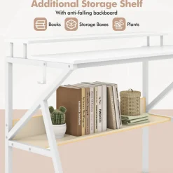 Engineered Wood Computer Desk with Metal Frame and Shelves