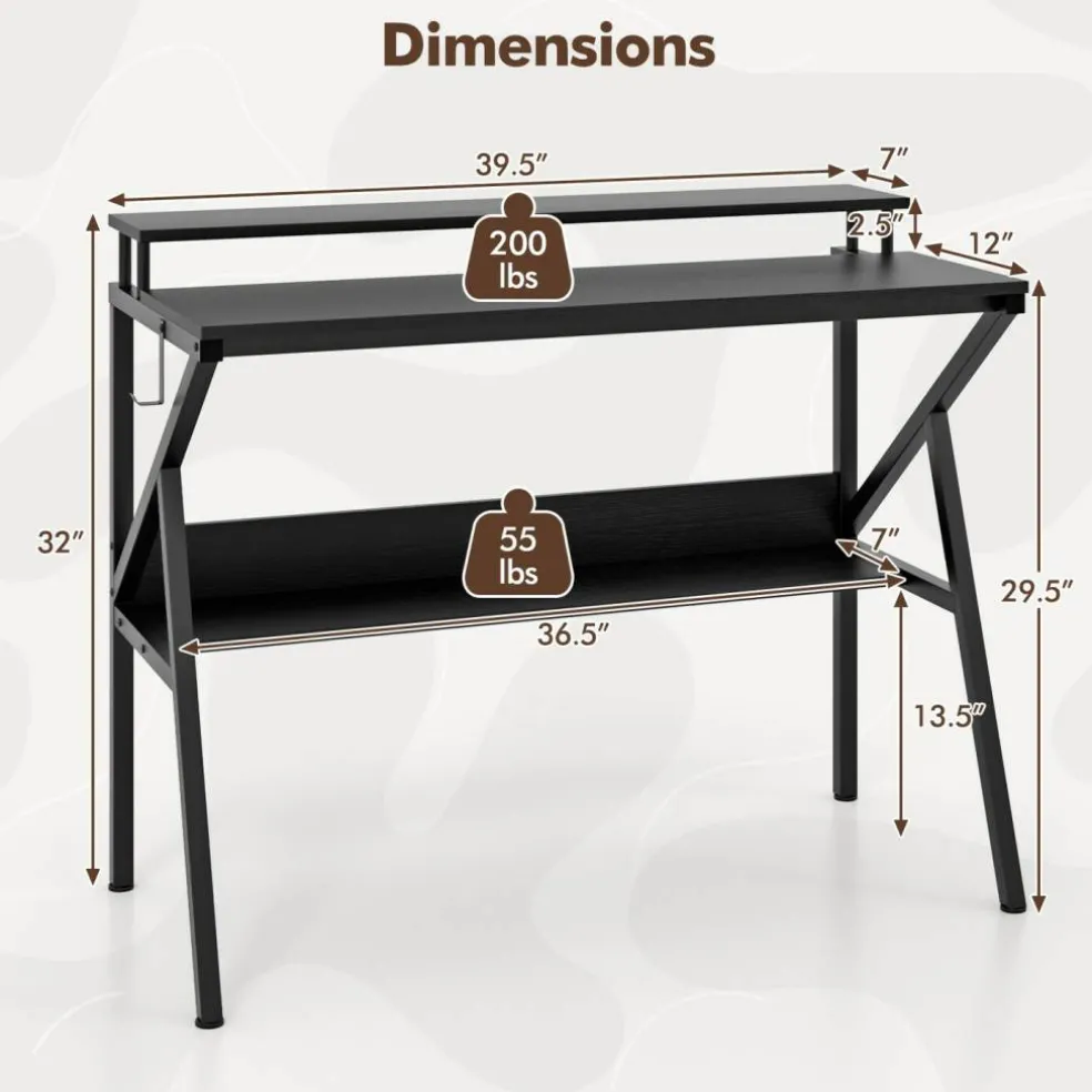 Engineered Wood Computer Desk with Metal Frame and Shelves