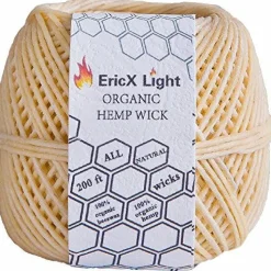 EricX Light Beeswax Hemp Wick,200 ft Spool,100% Organic Hemp Wick Well Coated with Beeswax,Standard Size(1.0mm)