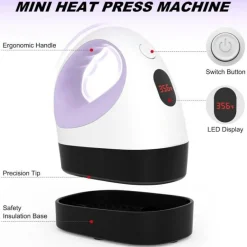 eSeedy Mini Heat Press Machine | Compact 15-Minute Auto-Off Sublimation Tool with 3 Heat Settings & LED Display | Precise Temperature Control Iron for T-Shirts, Hats, Mugs & DIY Crafts