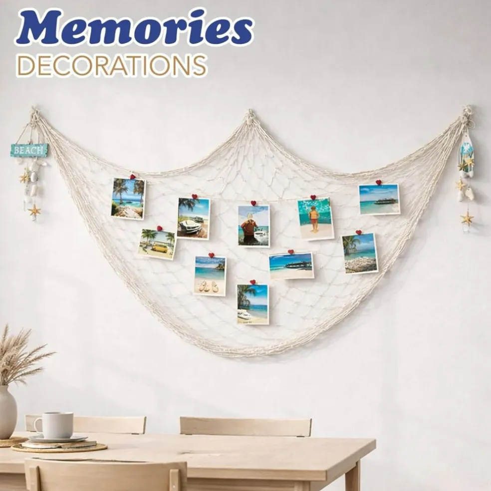 4E's Novelty 3 Pack Fish Net Decorations - Natural Cotton 14ft x 4ft Beach Themed Party Decor