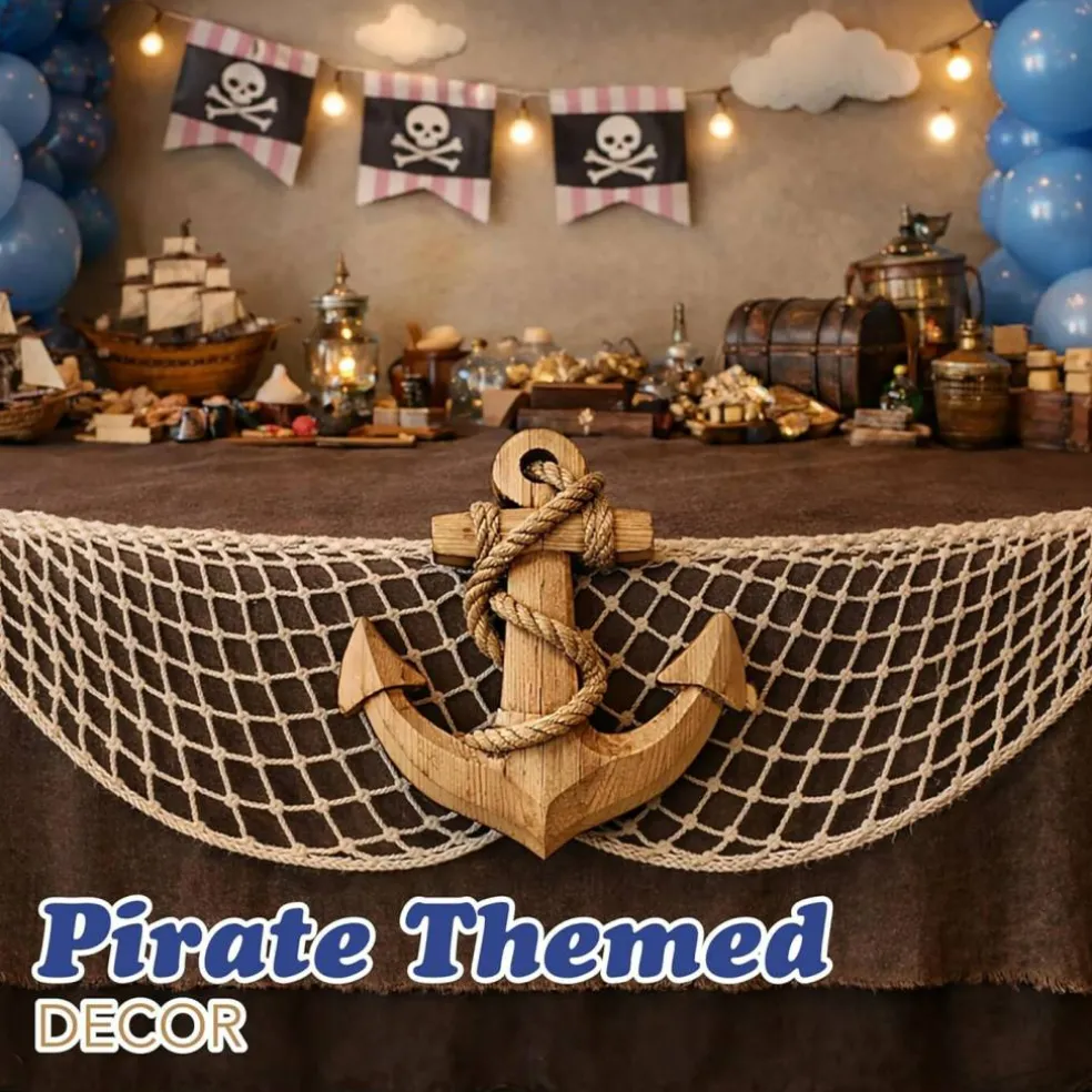 4E's Novelty 1 Pack Fish Net Decorations - Natural Cotton 14ft x 4ft Beach Themed Party Decor