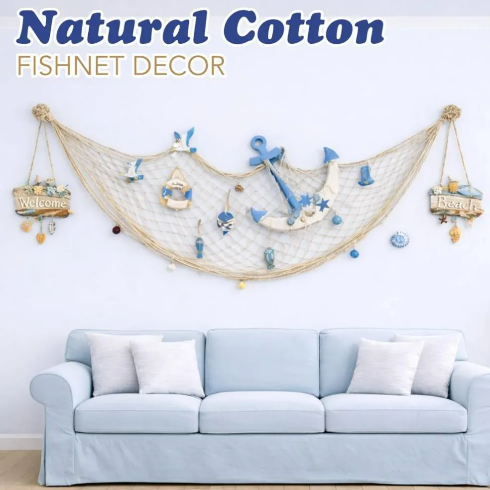4E's Novelty 1 Pack Fish Net Decorations - Natural Cotton 14ft x 4ft Beach Themed Party Decor