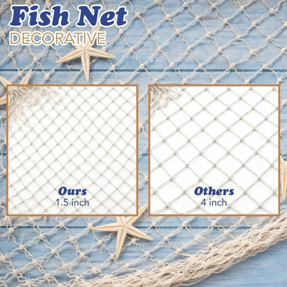 4E's Novelty 1 Pack Fish Net Decorations - Natural Cotton 14ft x 4ft Beach Themed Party Decor