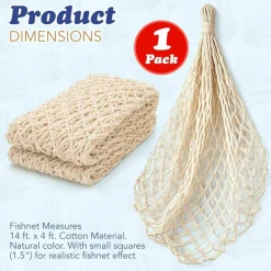 4E's Novelty 1 Pack Fish Net Decorations - Natural Cotton 14ft x 4ft Beach Themed Party Decor