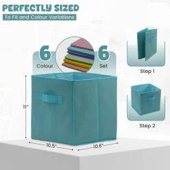4E's Novelty 6 Packs 11 Inch Pastel Color Storage Foldable Cube Bins, Colorful Storage Baskets For Nursery, Kids Room, Fabric Baskets For Toys, Clothes, Cube Bins Versatile Uses Daily Purpose
