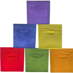 4E's Novelty 6 Packs 11 Inch Rainbow Color Storage Foldable Cube Bins, Colorful Storage Baskets For Nursery, Kids Room, Fabric Baskets For Toys, Clothes, Cube Bins Versatile Uses Daily Purpose