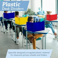 4E's Novelty Plastic Desk Dividers for Students - Pack of 20 - Bulk Colored Desk Privacy Panel - Plastic Classroom Dividers, Testing Dividers for Classrooms, Easy-to-Clean Durable, with Labels