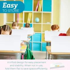 4E's Novelty Plastic Desk Dividers for Students 20 Pack, Bulk White Desk Privacy Panel - Plastic Classroom Dividers, Testing Dividers for Classrooms, Easy-to-Clean Durable, with Labels