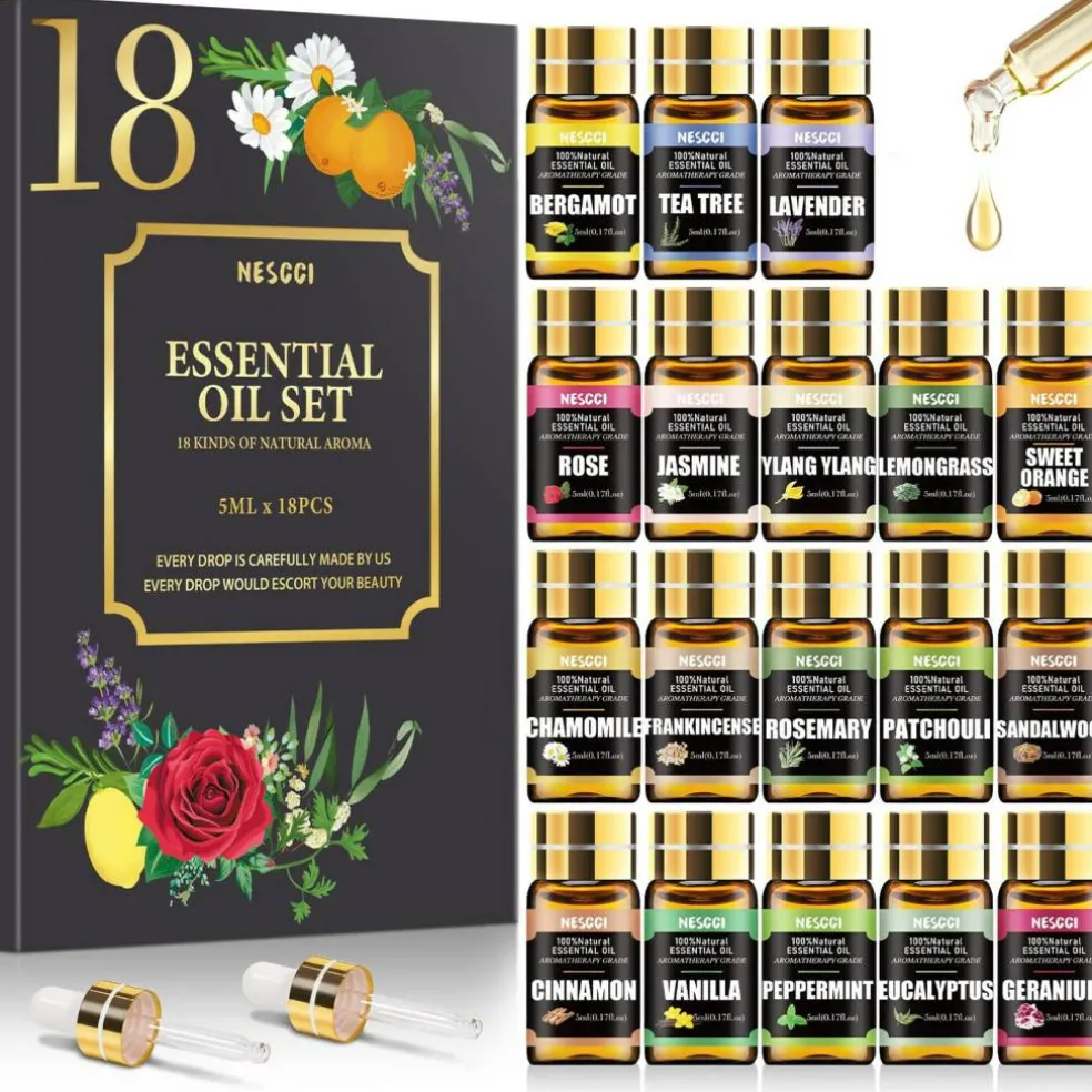 Essential Oil Gift Set -Perfect for Diffuser,Humidifier,Candle Making, Halloween, Christmas(18 * 5ML)