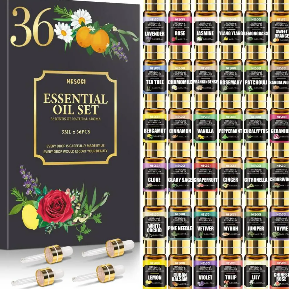 Essential Oil Set - Essential Oils 36 x 5ML - Essential Oils Gift Set for Diffuser, Humidifier, Soap, Candle, Bath Bombs Making, Halloween, Christmas
