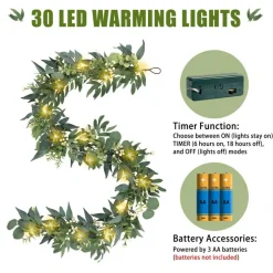Eucalyptus Garland with Lights - 6 Ft Greenery Garland - Artificial Silver Dollar Olive Garlands, Spring/Summer Green Garlands for Indoor Outdoor Home Decor Wedding Arches Backdrops Table Decor