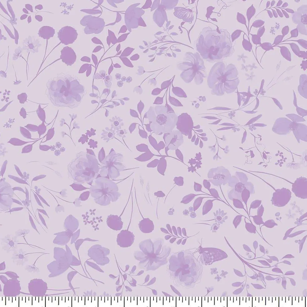 Eugene Textiles Monochrome Purple Floral Cotton Quilting Fabric