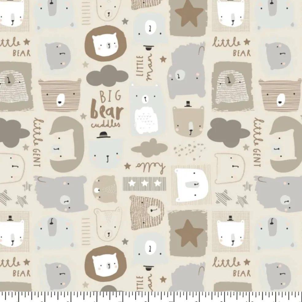 Eugene Textiles Neutral Bears Flannel