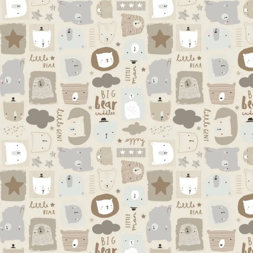 Eugene Textiles Neutral Bears Flannel