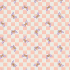 Eugene Textiles Pink Checkerboard Butterflies Cotton Quilting Fabric