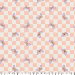 Eugene Textiles Pink Checkerboard Butterflies Cotton Quilting Fabric