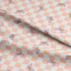 Eugene Textiles Pink Checkerboard Butterflies Cotton Quilting Fabric