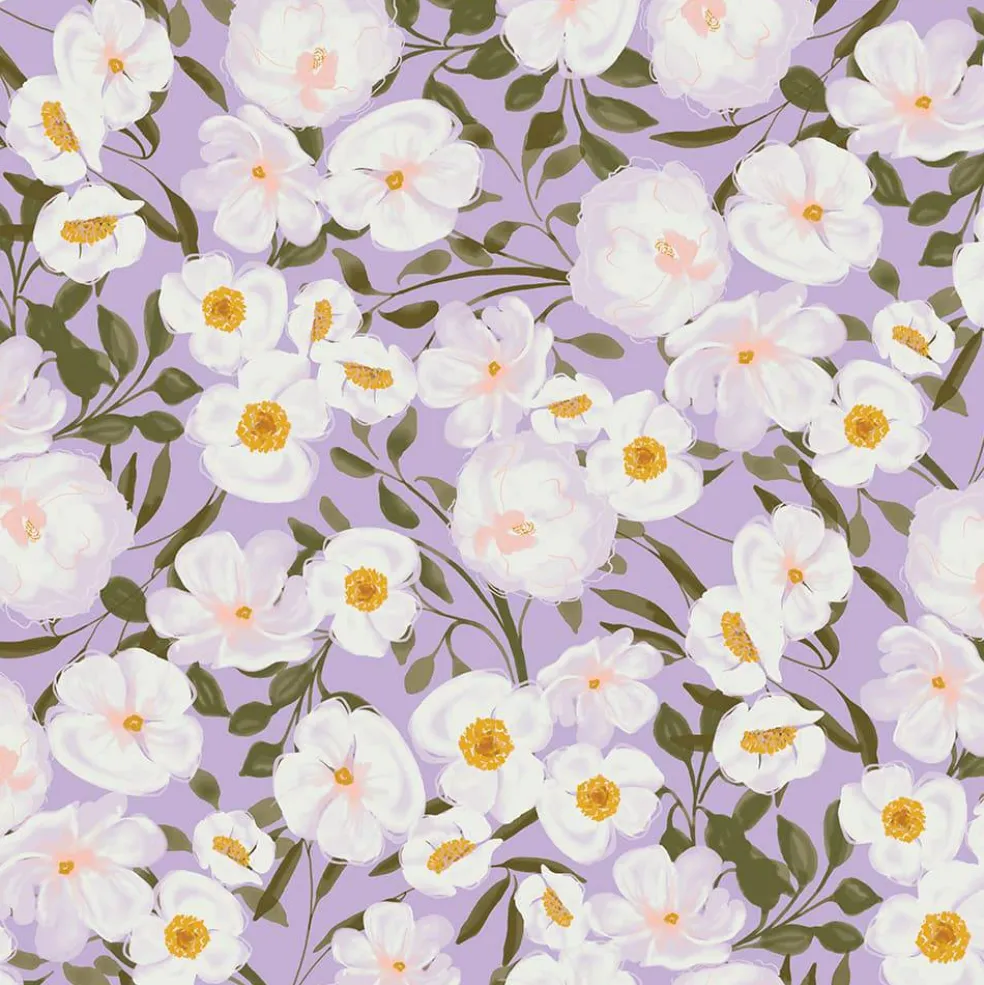 Eugene Textiles Purple Flowers Cotton Quilting Fabric