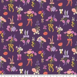 Eugene Textiles Purple Flowers & Bows Cotton Quilting Fabric