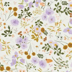 Eugene Textiles Purple & Gold Floral on White Cotton Quilting Fabric