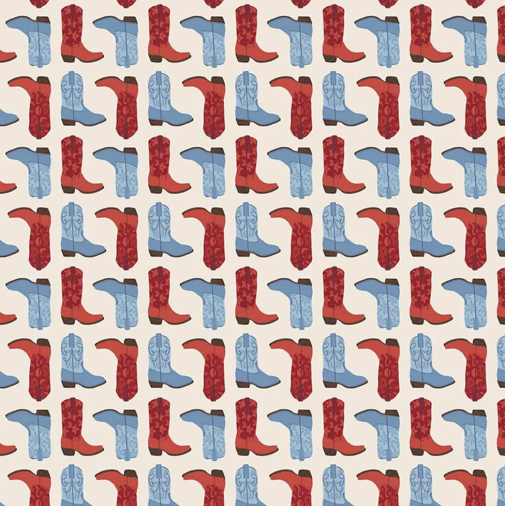 Eugene Textiles Red & Blue Cowboy Boots Cotton Quilting Fabric