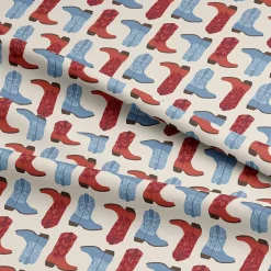 Eugene Textiles Red & Blue Cowboy Boots Cotton Quilting Fabric