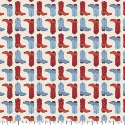 Eugene Textiles Red & Blue Cowboy Boots Cotton Quilting Fabric