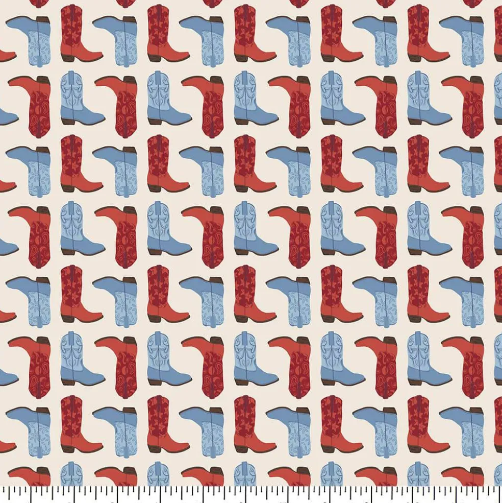 Eugene Textiles Red & Blue Cowboy Boots Cotton Quilting Fabric