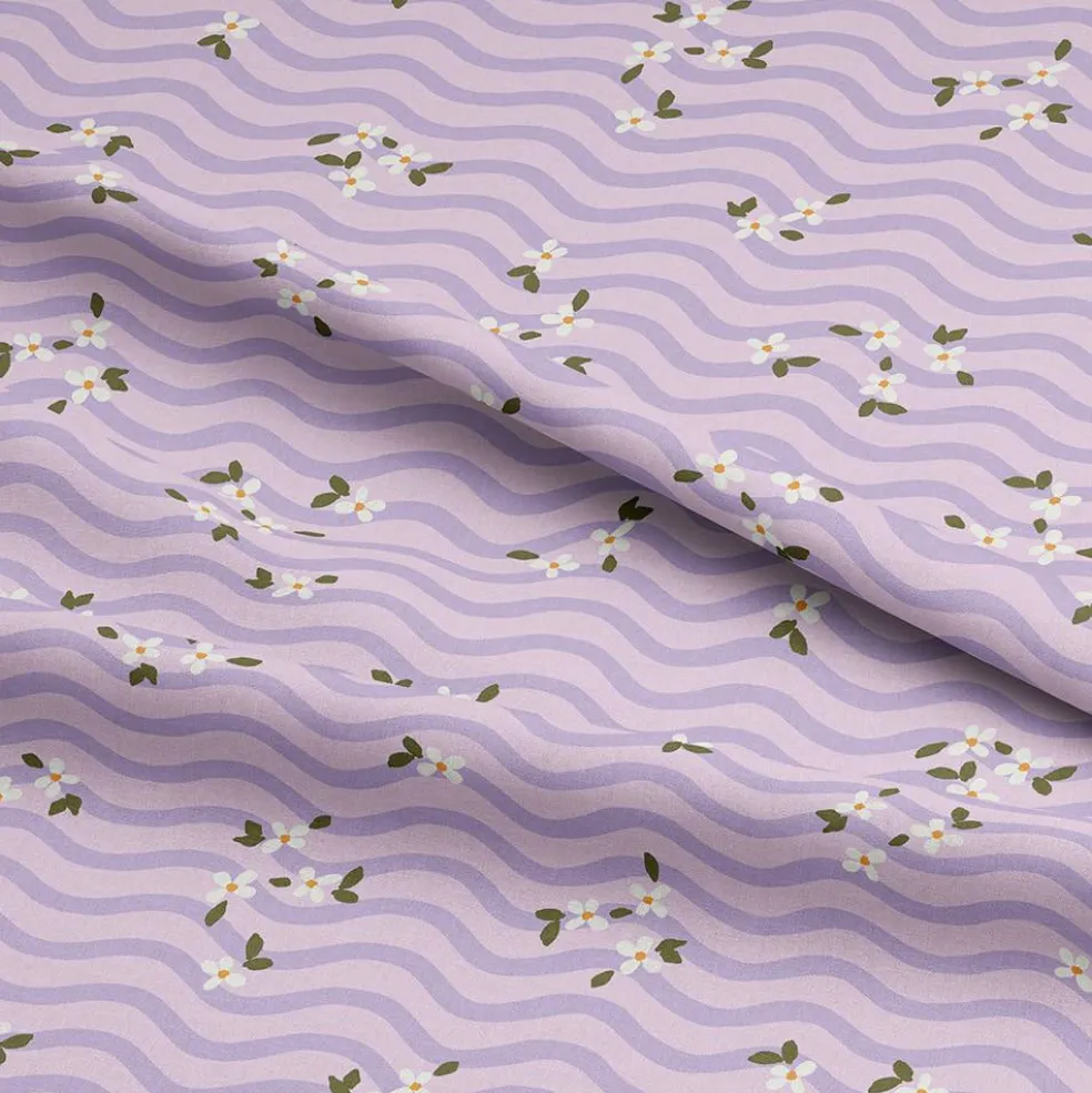 Eugene Textiles Small Floral Toss on Purple Waves Cotton Quilting Fabric