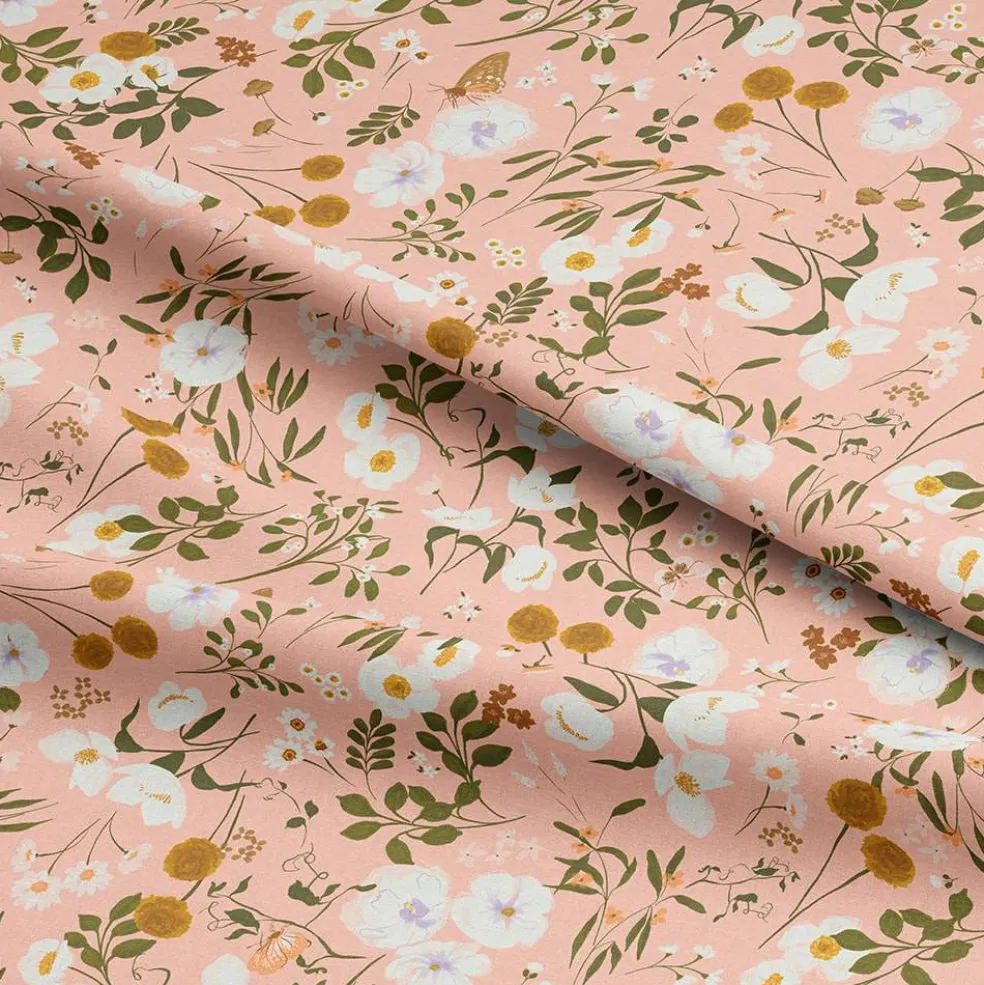 Eugene Textiles White Floral on Coral Cotton Quilting Fabric