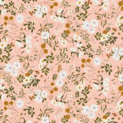 Eugene Textiles White Floral on Coral Cotton Quilting Fabric
