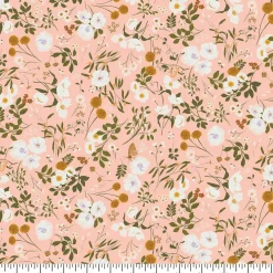 Eugene Textiles White Floral on Coral Cotton Quilting Fabric