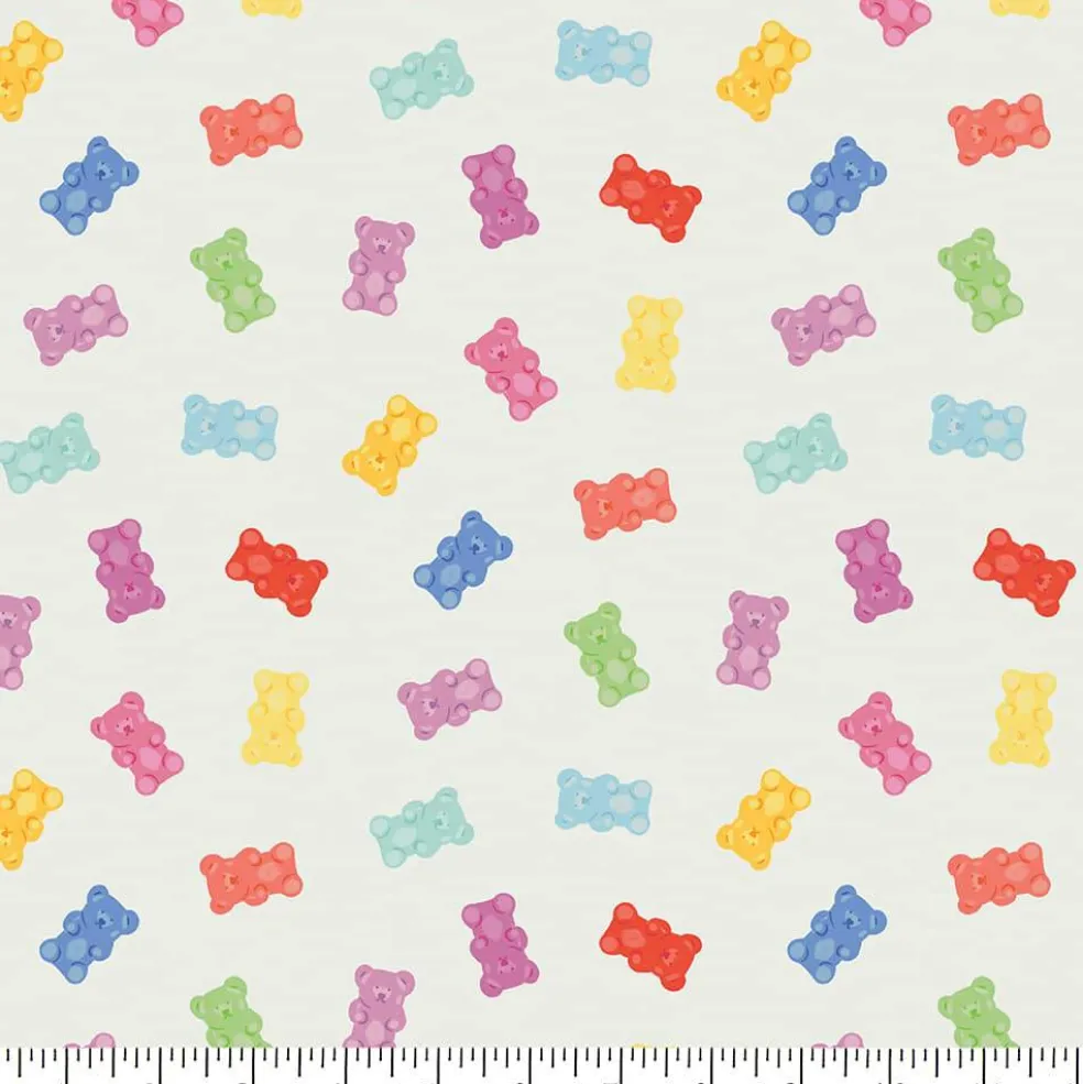 Eugene Textiles White Gummy Bears Cotton Quilting Fabric