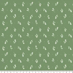 Eugene Textiles White Rose on Green Cotton Quilting Fabric