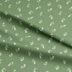 Eugene Textiles White Rose on Green Cotton Quilting Fabric