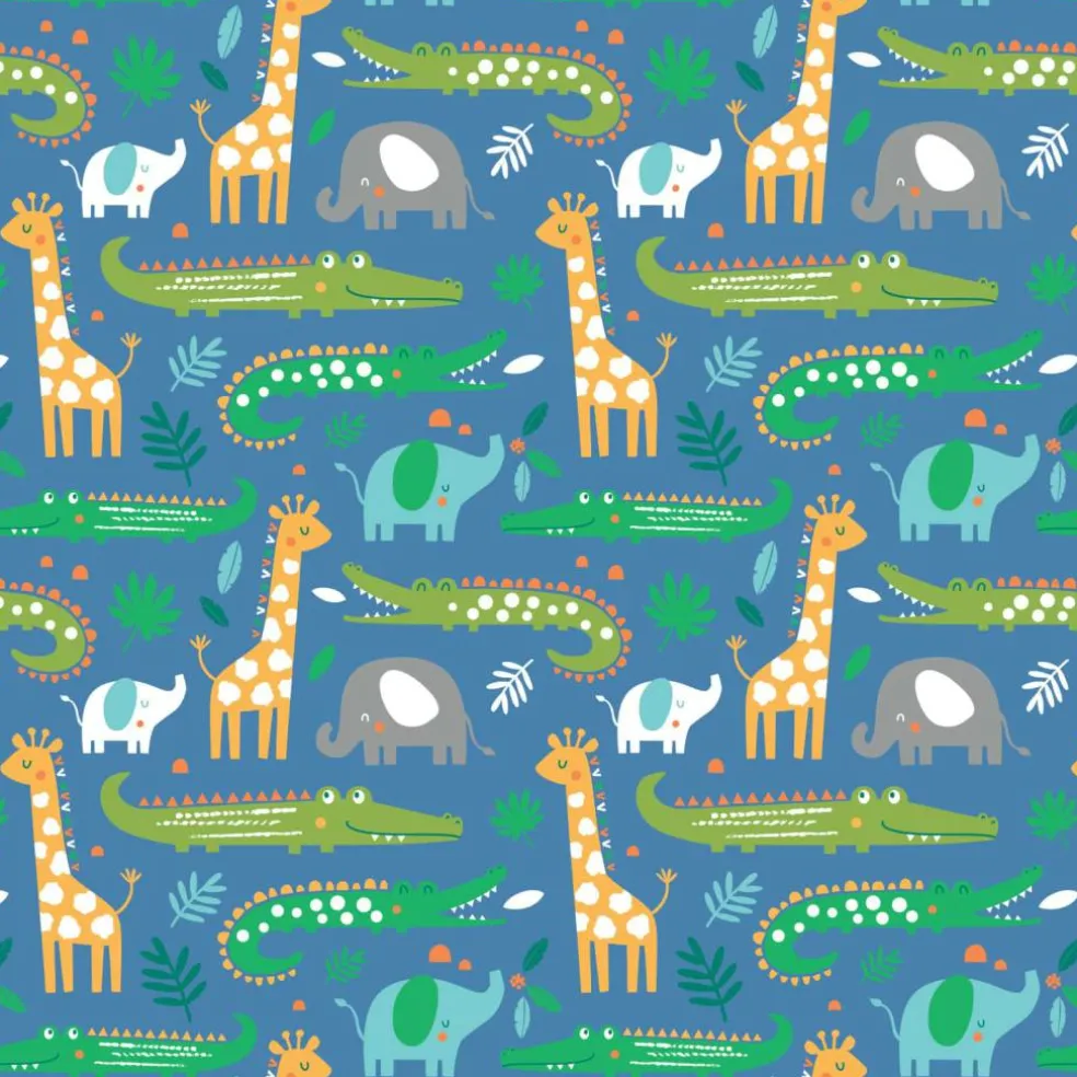 Eugene Textiles Zoo Animals Blue Cotton Flannel