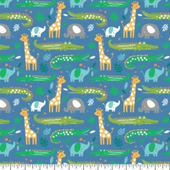 Eugene Textiles Zoo Animals Blue Cotton Flannel
