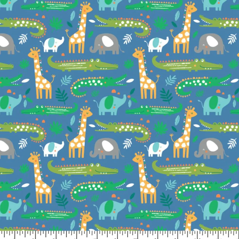 Eugene Textiles Zoo Animals Blue Cotton Flannel