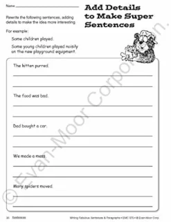 Evan-Moor Writing Fabulous Sentences & Paragraphs, Grades 4-6, Homeschool & Classroom Workbook, Activities, Main Ideas, Topic Sentences, Figurative Language, Descriptive Details, Writing Skills