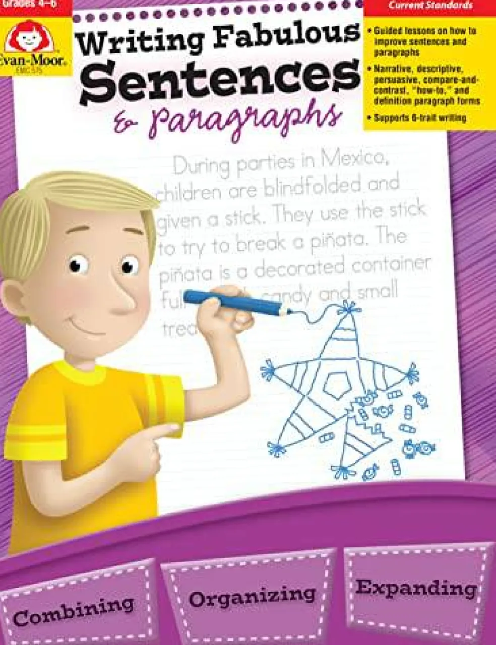 Evan-Moor Writing Fabulous Sentences & Paragraphs, Grades 4-6, Homeschool & Classroom Workbook, Activities, Main Ideas, Topic Sentences, Figurative Language, Descriptive Details, Writing Skills