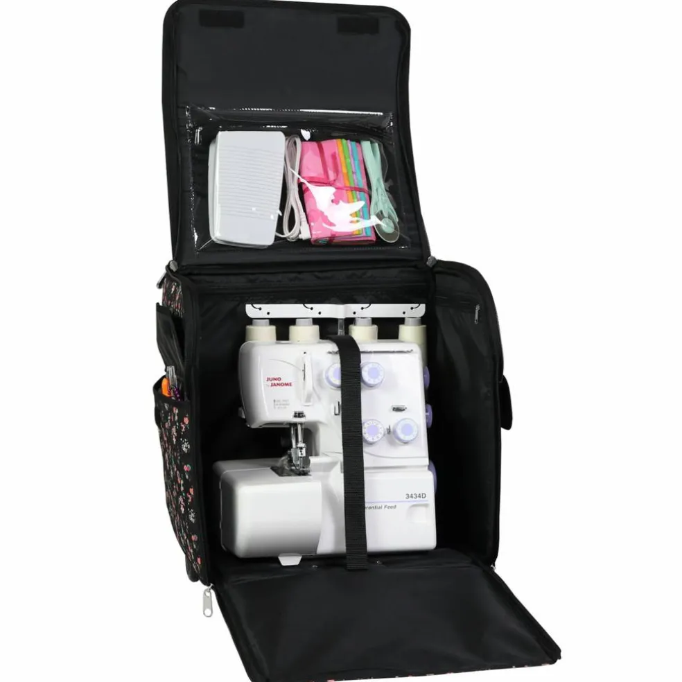 Everything Mary Black Floral Serger Machine Rolling Storage Case