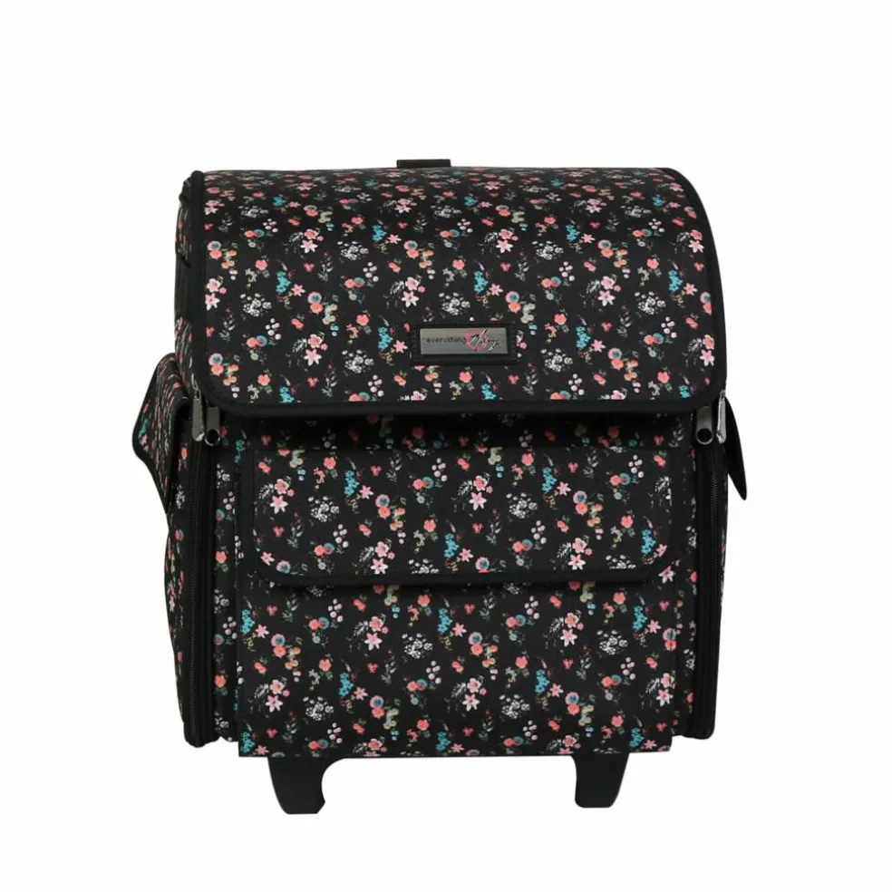 Everything Mary Black Floral Serger Machine Rolling Storage Case
