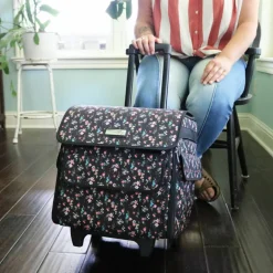 Everything Mary Black Floral Serger Machine Rolling Storage Case